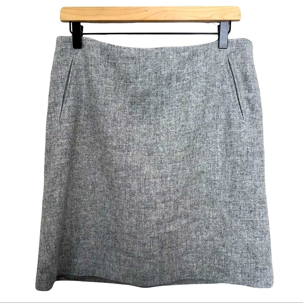Talbots Petites Womens Wool Blend Lined Pencil Midi Skirt Gray Pockets